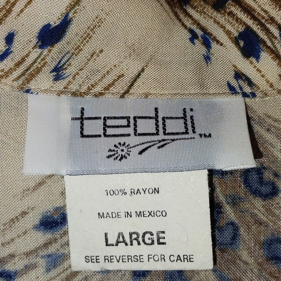 Teddi women's top button down short sleeve cream & brown Size: L - Picture 4 of 5